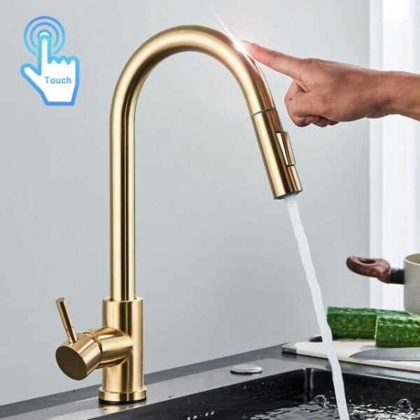 Kitchen Sensor Swivel Faucet Gold